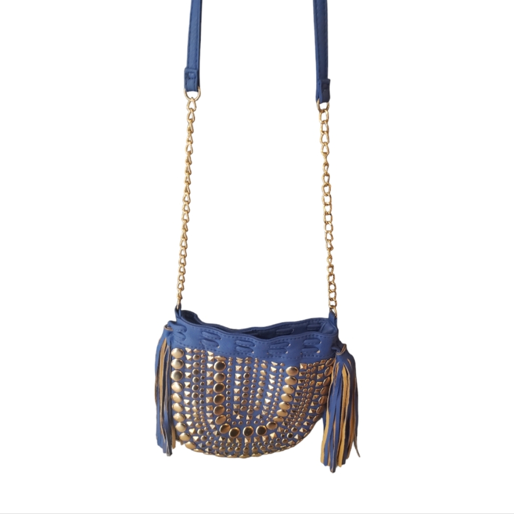 Studded Blue Crossbody Bag Rue21 Faux Leather purse gold chain